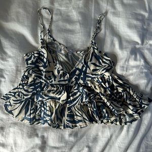 navy and cream print tank top